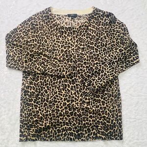 J. Crew Womens Tan Black Tippi Leopard Print Merino Wool Pullover Sweater Large